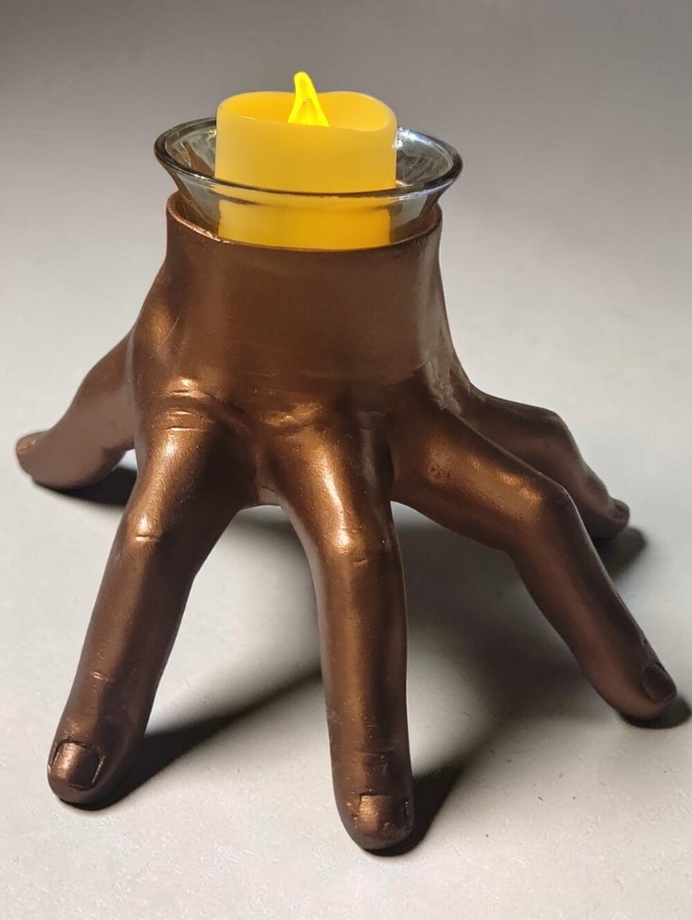 Addam's Family Thing Halloween Copper Leaf Hand Votive Tealight Candle Holder